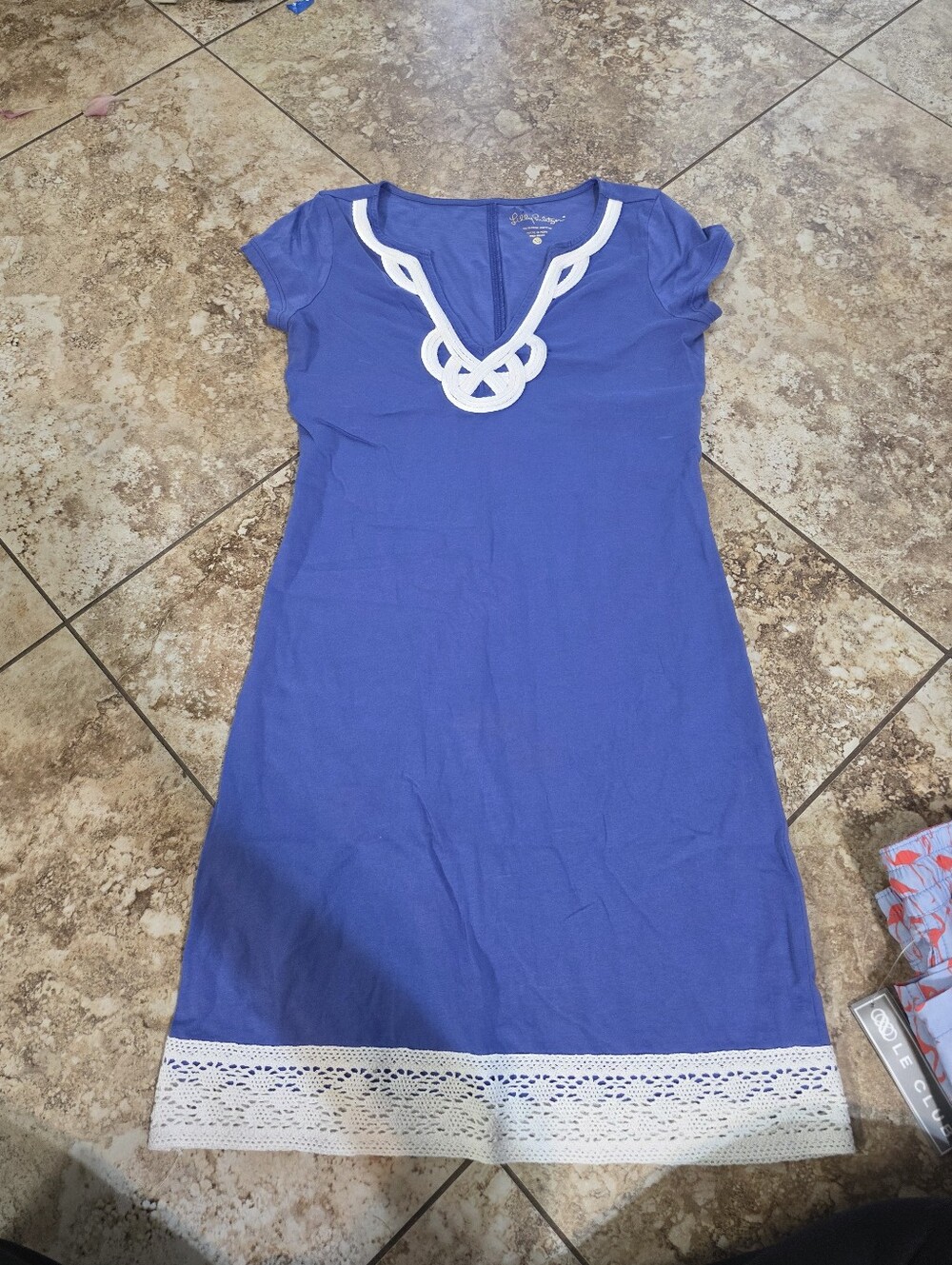 Lilly Pulitzer Brewster T-Shirt Dress Blue White Soutache Detail Size XS